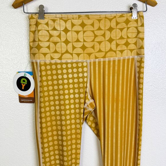 Yoga Democracy Womens Large Bell Bottoms Yoga Pants Yellow Polka Dot Striped NWT - Picture 3 of 12
